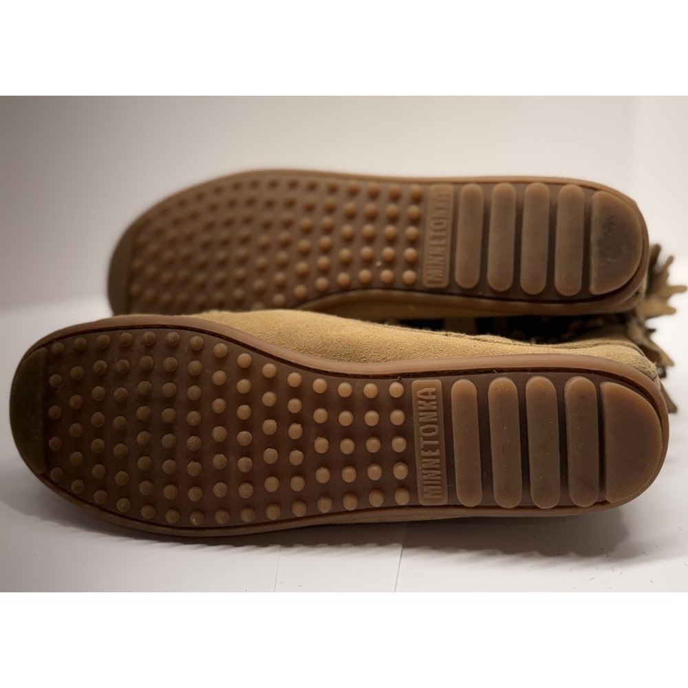 Minnetonka Brown Suede Moccasins, Size 10 with Fringed Booties and Zip Ankle - Picture 2 of 4